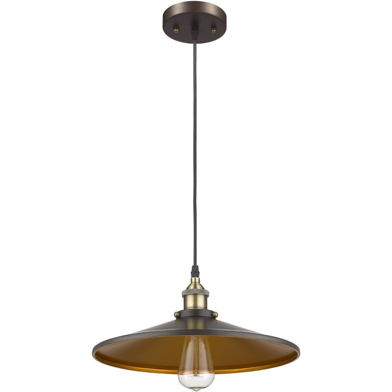 CH58016RB14-DP1 14 in. Shade Lighting Ironclad Industrial-Style 1 Light Rubbed Bronze Ceiling Mini Pendant - Oil Rubbed Bronze -  Chloe