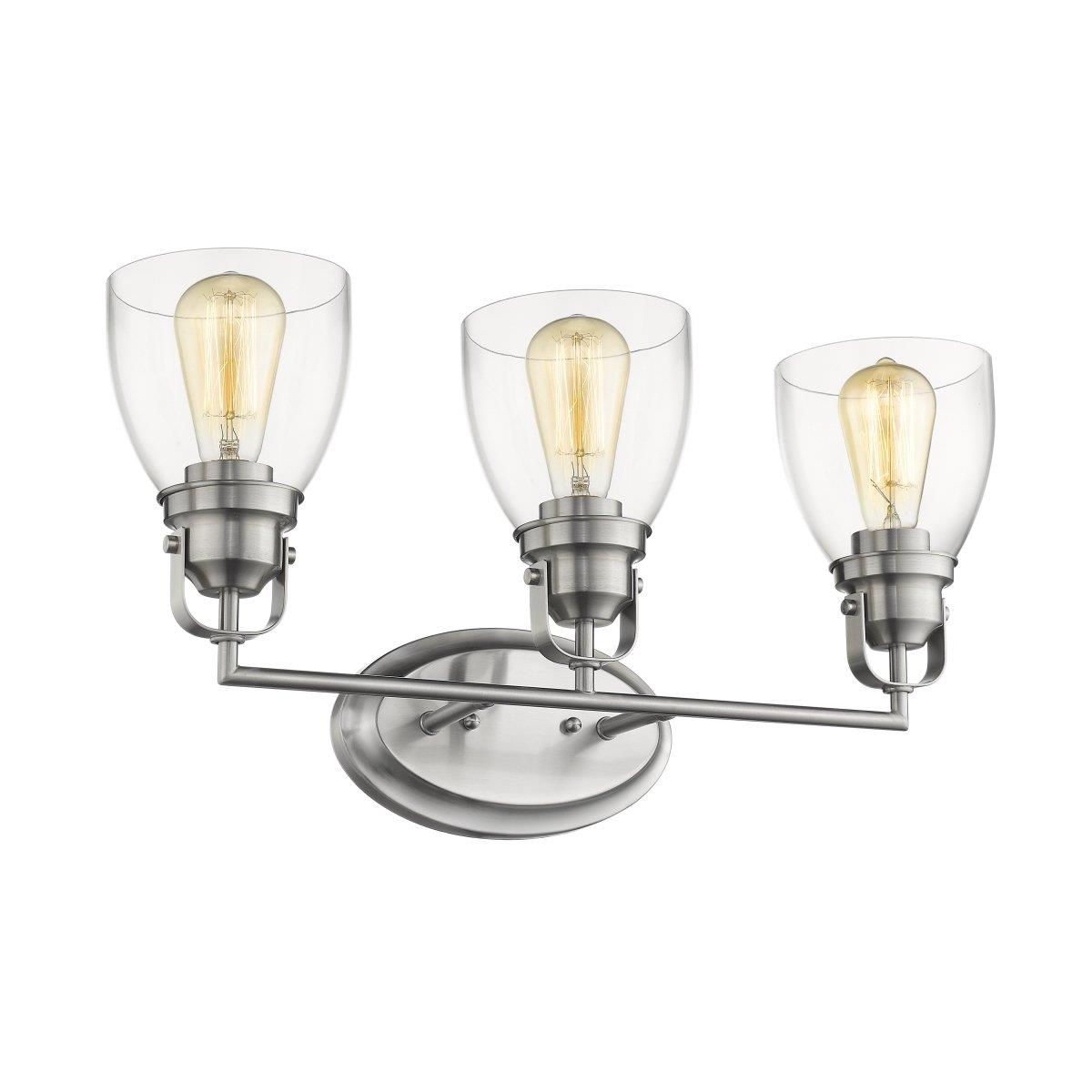 CH2R012BN23-BL3 Lily Contemporary 3 Light Brushed Nickel Bath Vanity Light Clear Glass - 23 in.