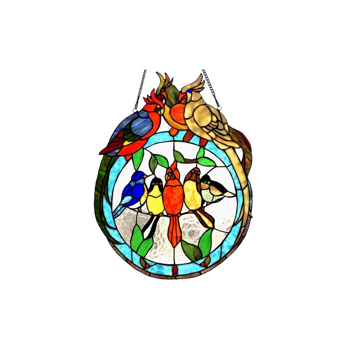 Picture of Chloe Lighting CH1P986RA19-GPN Songbird Tiffany-Glass Featuring Birds Resting On Wire Window Panel - 19 x 25 in.