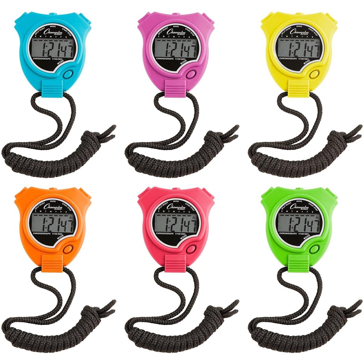 Picture of Champion Sports 910NSET Stop Watch Set&#44; Neon Color - Set of 6