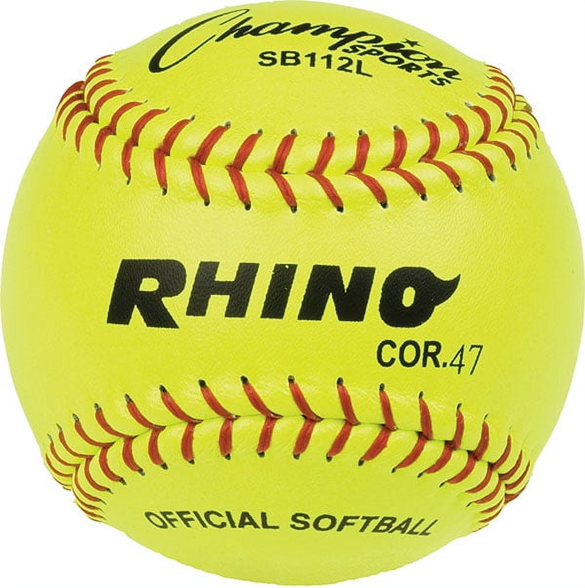 12 in. Leather Cover Cork Softball, Optic Yellow & Red