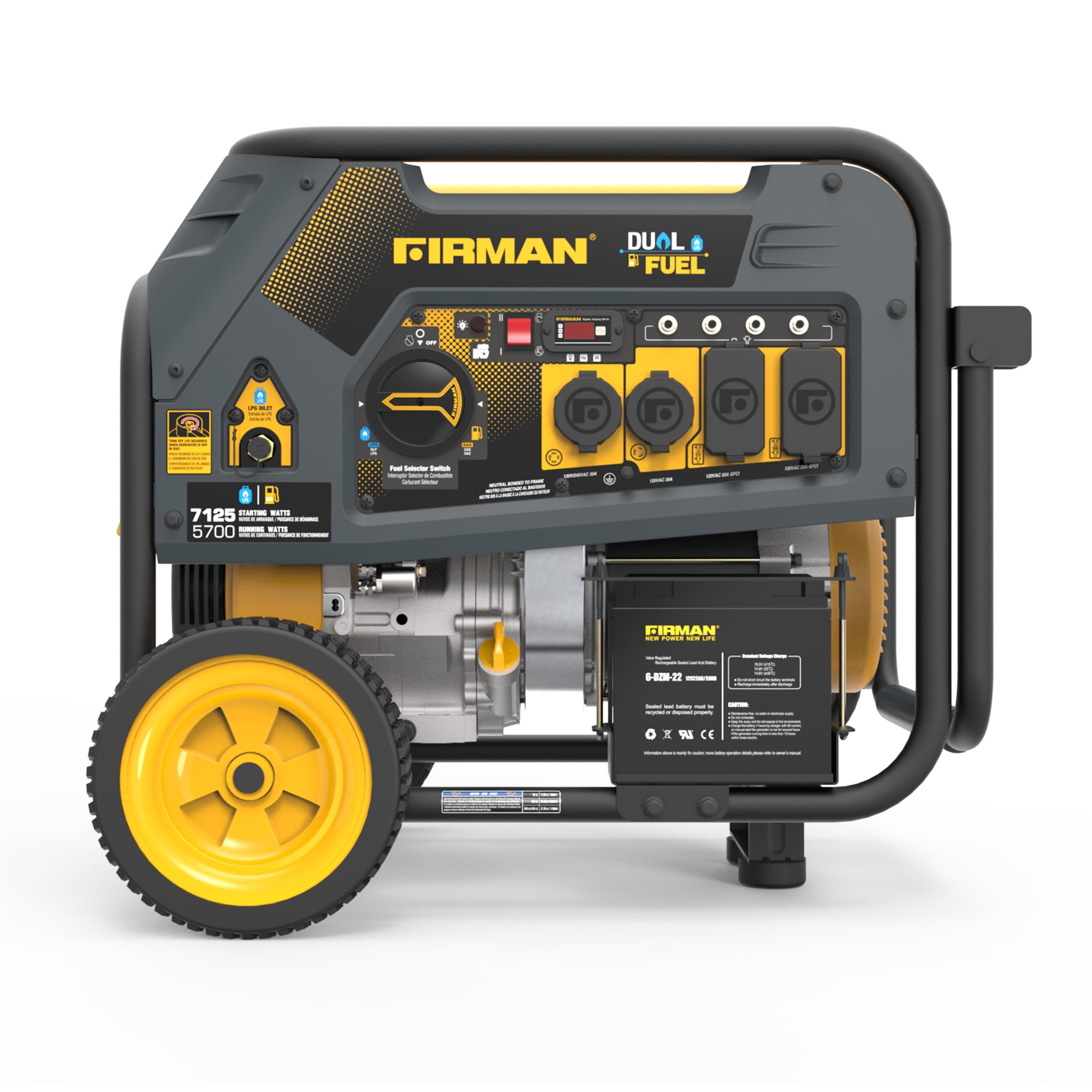 Picture of Firman Power Equipment H05751 Hybrid Series Dual Fuel 5700-7100W Extended Run Time Generator with Electric Start