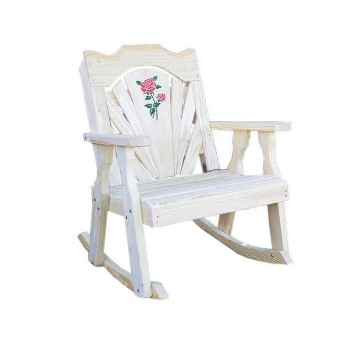 Picture of Creekvine Designs FR24FBROSECVD Treated Pine Fanback Rocking Chair with Rose Design