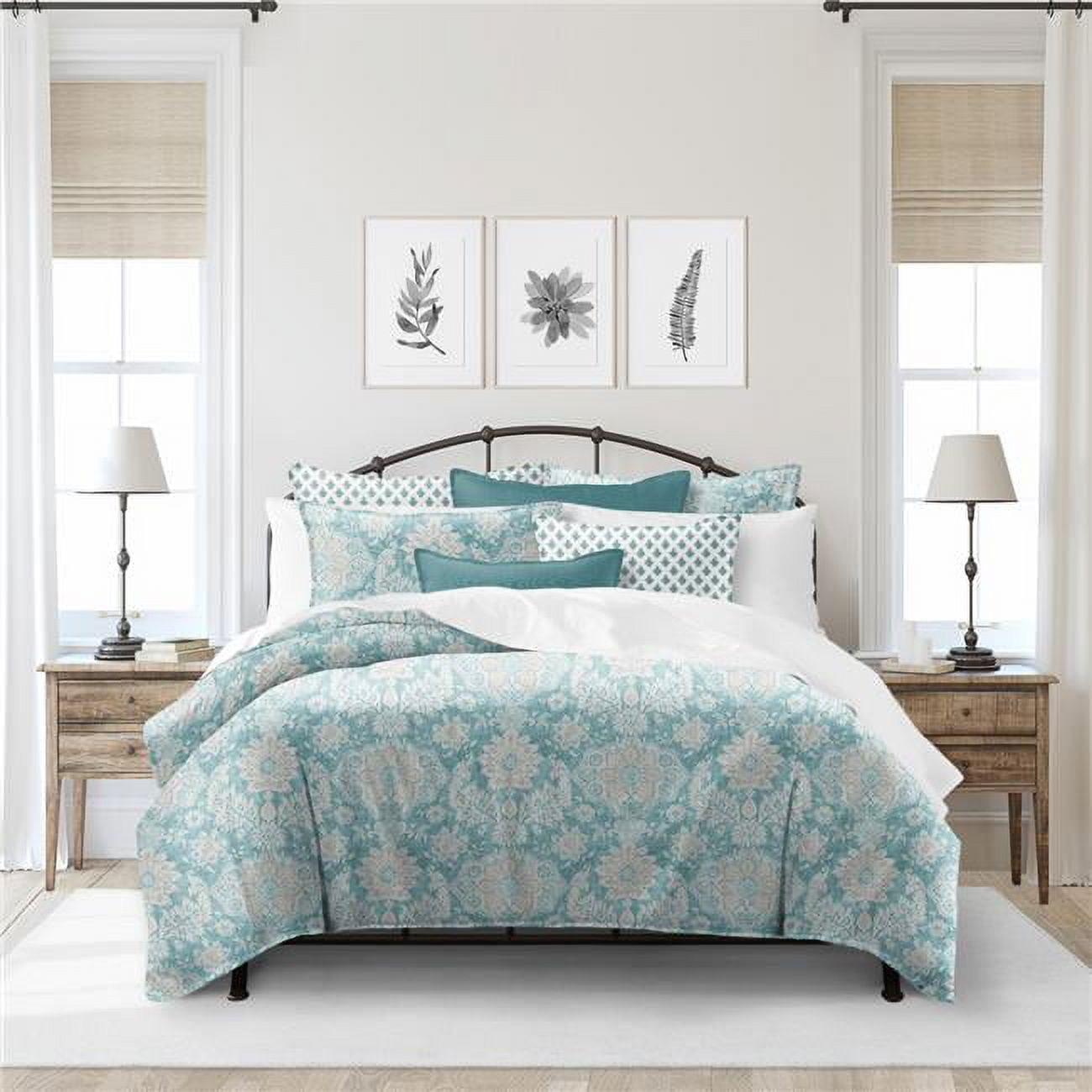 OSH-MED-AQU-CMF-QN-3PC Osha Aqua & Teal Queen Size Comforter & 2 Pillow Shams Set - 3 Piece -  6ix Tailors