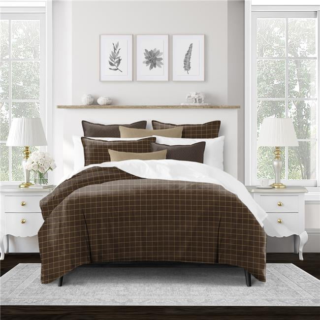 Picture of 6ix Tailors ANS-CHO-CVT-SQ-5PC Square Ansible Chocolate Super Queen Size Coverlet & 2 Pillow Shams Set - 5 Piece