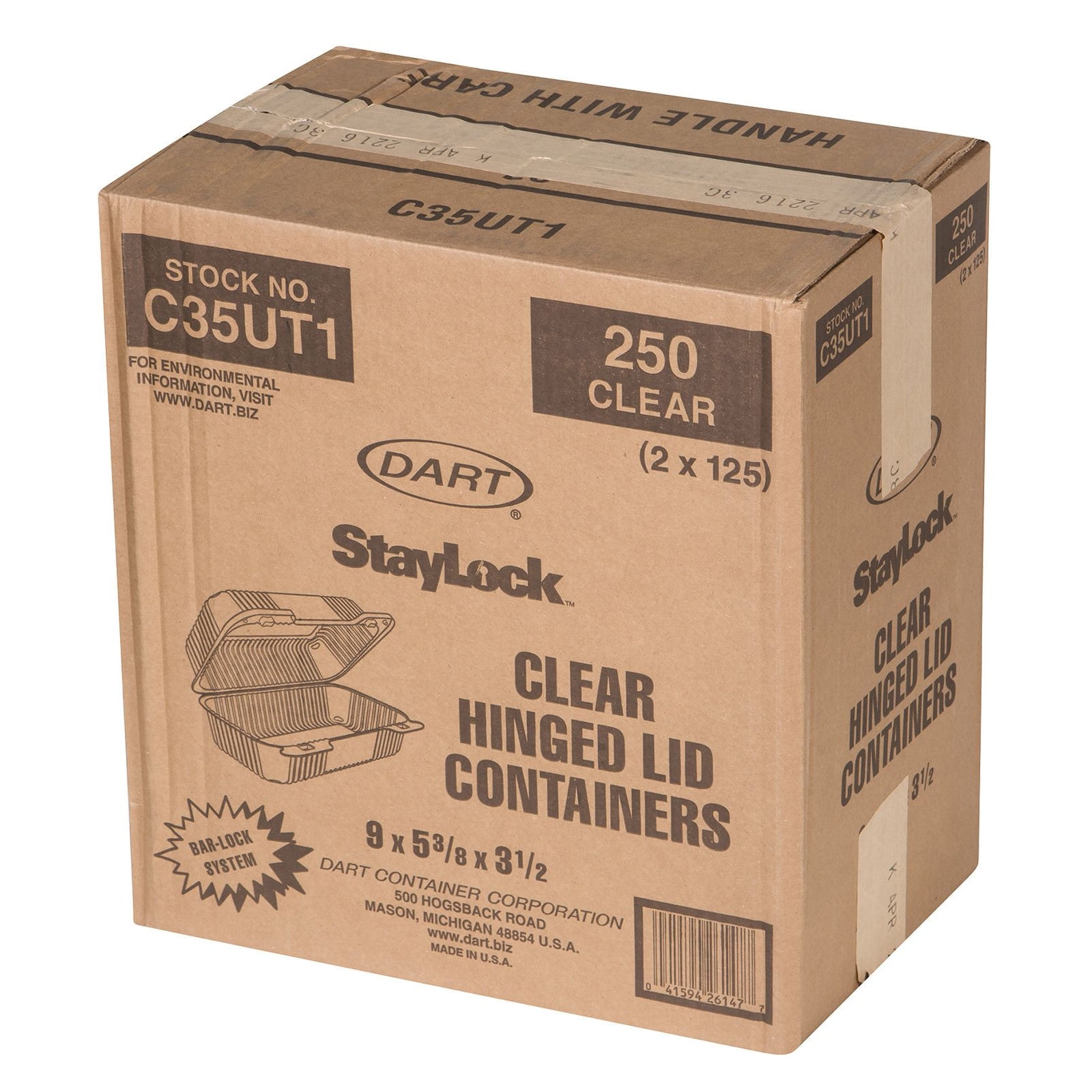 Picture of Dart Container C35UT1 Clear Hinged Lid Conainer 9 in., Medium