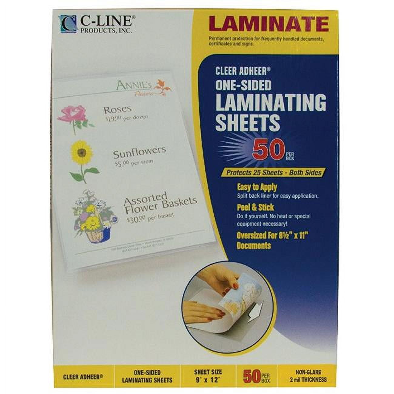 Picture of C-Line Products 65004 Heavyweight Cleer Adheer Laminating Film Sheets&#44; 9 x 12 in.&#44; 50 Per Box