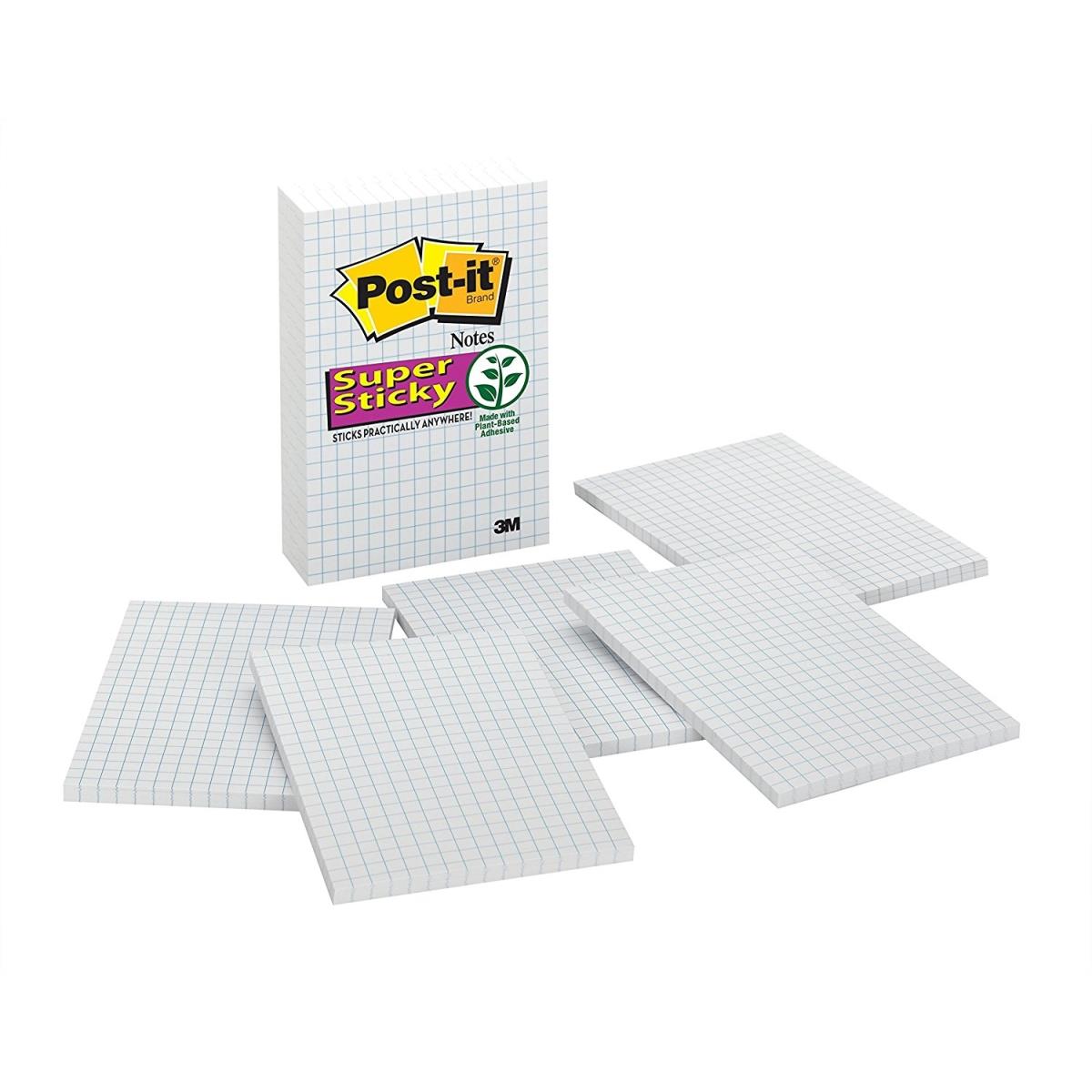 Office Products MMM660SSGRID Sticky note Super Sticky Notes, 4 x 6 in., White With Blue Grid