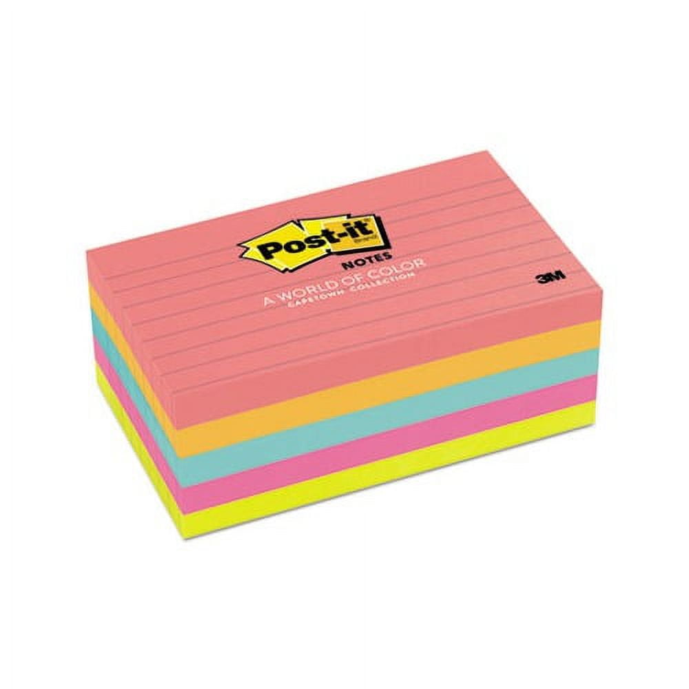 Office Products  Sticky note Notes, 3 In x 5 In, Cape Town Collection, Lined, 5 Pads Per Pack
