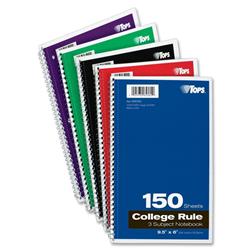 Tops Business Forms 65362 3-Subject Wirebound Notebook, College Rule, 6 x 9.5 in., White, 150 Sheets Per Book