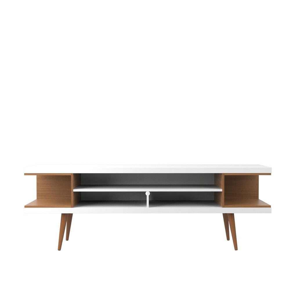 Utopia 70.47 in. TV Stand with Splayed Wooden Leg & 4 Shelves in White Gloss & Maple Cream