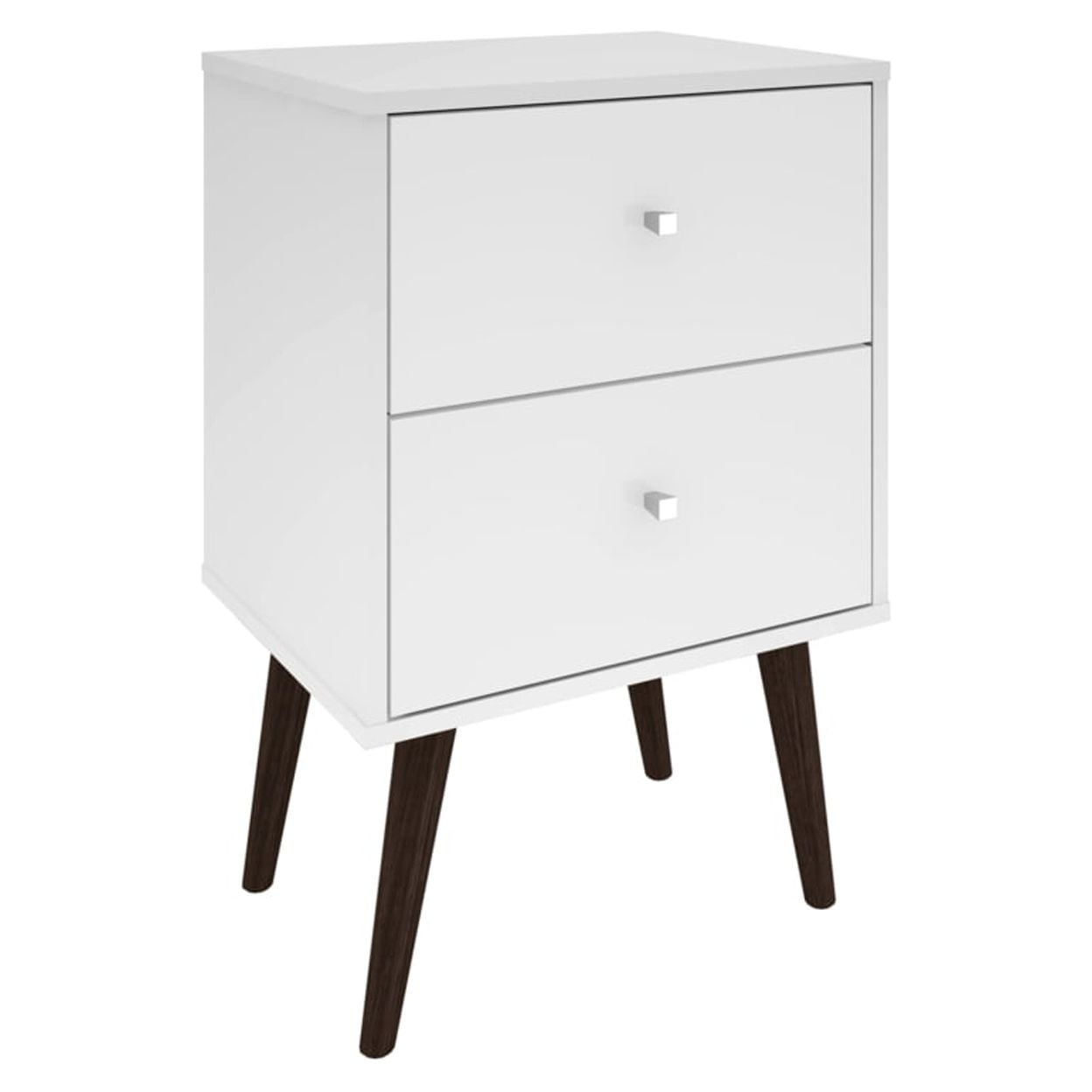 204AMC6 Liberty Mid Century-Modern Nightstand 2 with 2 Full Extension Drawers in White with Solid Wood Leg -  Manhattan Comfort