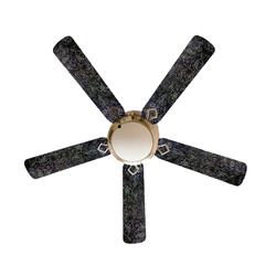 F52-0001126 52 in. Western Chic Black Leather 5-Blades White Ceiling Fan with Lamp