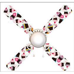 Picture of 888 Cool Fans F42-0001044 42 in. Girly Cupcakes on White 4-Blades Ceiling Fan with Schoolhouse Lamp