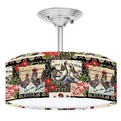 Picture of 888 Cool Fans DR-0001096 French Country Farmhouse Chickens 2-Light Brushed Nickel Drum LED Lamp Fixture