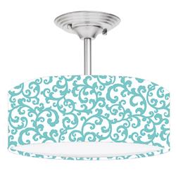 Picture of 888 Cool Fans DR-0001114 Tiny Teal Swirls Vines on White 2 Light Brushed Nickel Drum Style LED Lamp Fixture
