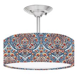 Picture of 888 Cool Fans DR-0001118 Boho Bohemian Damask Paisley 2-Light Brushed Nickel Drum Style LED Lamp Fixture