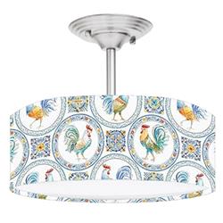 Picture of 888 Cool Fans DR-0001143 French Country Farmhouse Chickens on White Brushed Nickel Drum LED Lamp Fixture