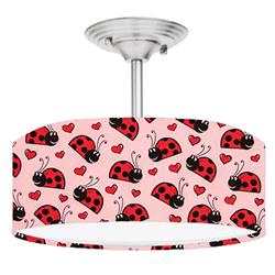 Picture of 888 Cool Fans DR-0001154 Ladybug Ladybugs 2-Light Brushed Nickel Drum Style LED Lamp Fixture