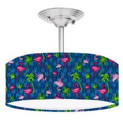 Picture of 888 Cool Fans DR-0001195 Flamingo Tropical Paradise 2-Light Brushed Nickel Drum Style LED Lamp Fixture