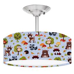DR-0001209 Forest Friends Animals 2-Light Brushed Nickel Drum Style LED Lamp Fixture
