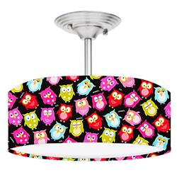 DR-0001210 Owl Fest 2-Light Brushed Nickel Drum Style LED Lamp Fixture