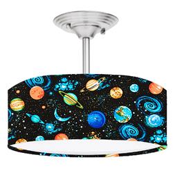 DR-0001222 Planets Outer Space 2-Light Brushed Nickel Drum Style LED Lamp Fixture