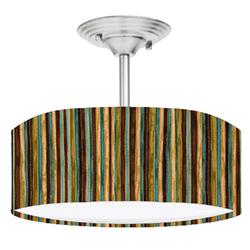 DR-0001231 Contemporary Brown & Green Stripe 2-Light Brushed Nickel Drum LED Lamp Fixture