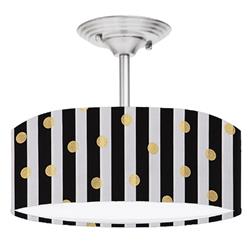 DR-0001237 Black & White Stripes with Gold Dots 2 Light Brushed Nickel Drum LED Lamp