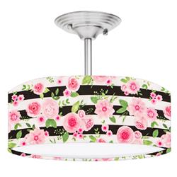Picture of 888 Cool Fans DR-0001011 Black & White Stripe Rose 2-Light Brushed Nickel Drum Style LED Lamp Fixture