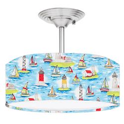 Picture of 888 Cool Fans DR-0001017 Sailboat Lighthouse Nautical 2-Light Brushed Nickel Drum Style LED Lamp Fixture