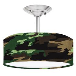 Picture of 888 Cool Fans DR-0001031 Military Camouflage Camo 2-Light Brushed Nickel Drum Style LED Lamp Fixture