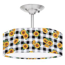 Picture of 888 Cool Fans DR-0001033 Buffalo Check Sunflower 2-Light Brushed Nickel Drum Style LED Lamp Fixture