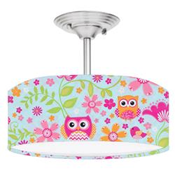 Picture of 888 Cool Fans DR-0001037 Floral Owls Brushed 2-Light Brushed Nickel Drum Style LED Lamp Fixture