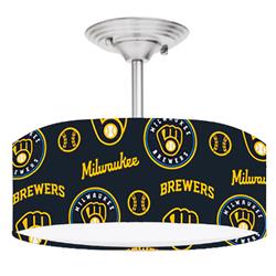 Picture of 888 Cool Fans DR-0001374 Brewers MLB Baseball 2-Light Brushed Nickel Drum LED Lamp Fixture