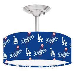 Picture of 888 Cool Fans DR-0001380 Dodgers MLB Baseball 2-Light Brushed Nickel Drum LED Lamp Fixture