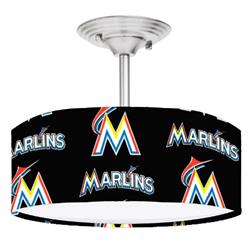 Picture of 888 Cool Fans DR-0001386 Marlins MLB Baseball 2-Light Brushed Nickel Drum LED Lamp Fixture