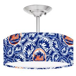 Picture of 888 Cool Fans DR-0001388 Mets MLB Baseball 2-Light Brushed Nickel Drum LED Lamp Fixture