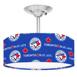 Picture of 888 Cool Fans DR-0001389 Blue Jays MLB Baseball 2-Light Brushed Nickel Drum LED Lamp Fixture