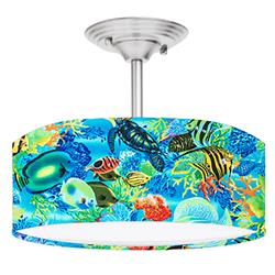 Picture of 888 Cool Fans DR-0001046 Tropical Fish Ocean Life 2-Light Brushed Nickel Drum Style LED Lamp Fixture