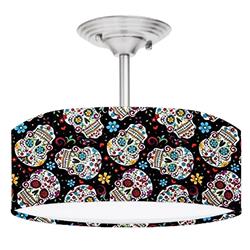 Picture of 888 Cool Fans DR-0001050 Sugar Skulls 2-Light Brushed Nickel Drum Style LED Lamp Fixture