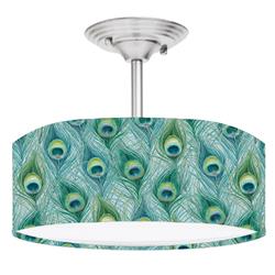 Picture of 888 Cool Fans DR-0001053 Beautiful Peacock Feathers 2-Light Brushed Nickel Drum Style LED Lamp Fixture