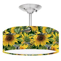 Picture of 888 Cool Fans DR-0001074 Sunflower Songbirds 2-Light Brushed Nickel Drum Style LED Lamp Fixture