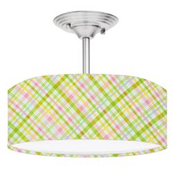 Picture of 888 Cool Fans DR-0001077 Pretty Pastel Plaid 2-Light Brushed Nickel Drum Style LED Lamp Fixture