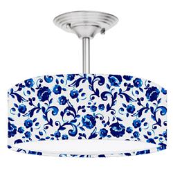 Picture of 888 Cool Fans DR-0001081 Tiny Blue Floral Delft 2-Light Brushed Nickel Drum Style LED Lamp Fixture
