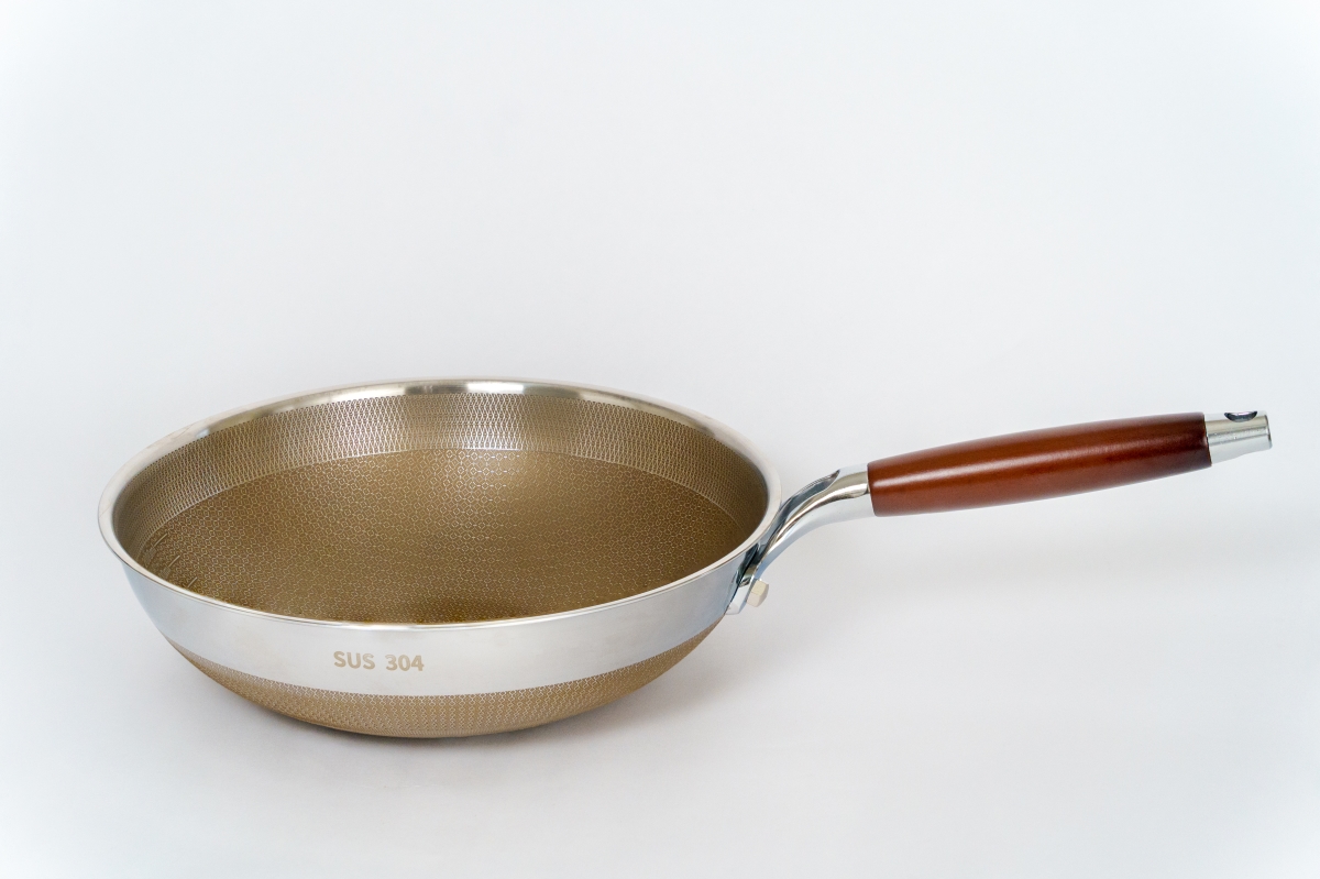 Picture of Cal Kitchen BZ0030 12-Inch Stainless Steel Non-Stick Wok (30cm)  Compact Stir Fry Pan for 1-2 People  Even Heat & Easy Cleanup