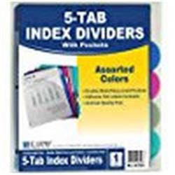 C-Line 05750 1 x 8.5 in. 5-Tab Heavyweight Poly Binder Index Dividers with Double Sided Slant Pockets, Assorted Colors