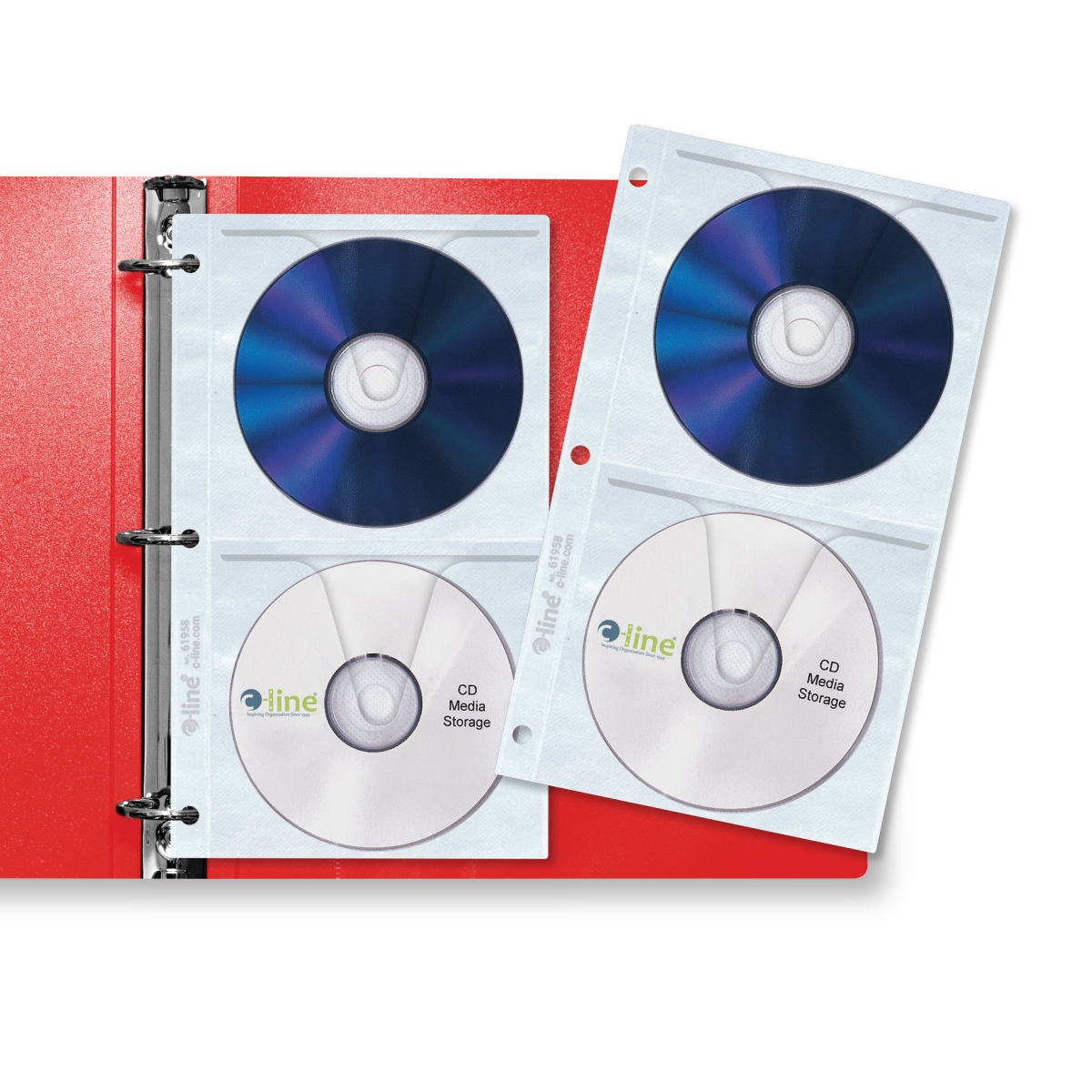 C-Line Products 61958-CT 5.812 x 0.063 in. Deluxe CD Ring Binder Storage Pages - Standard - Stores 4 CDs - 10 per Pack - Set of 5