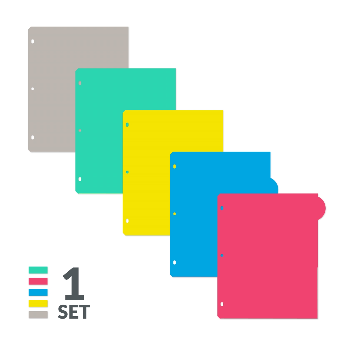 C-Line Products 05730-BX 8.5 x 11 in. 5-Tab Poly Binder Index Dividers, Assorted Color - 5 per Set - Set of 12