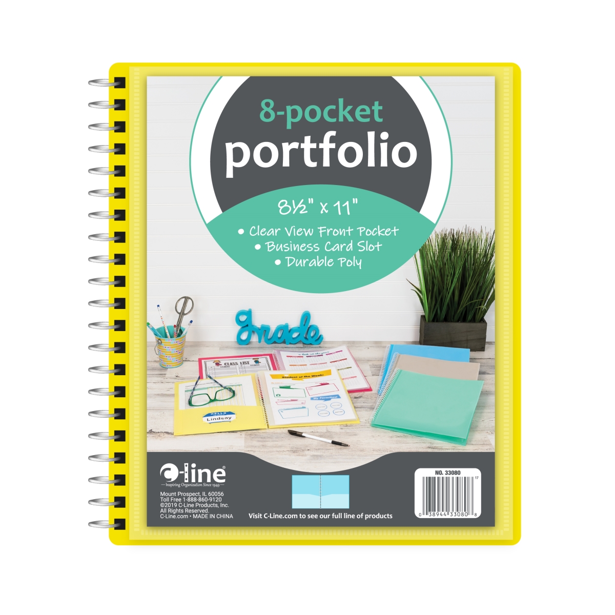 C-Line Products 33080-DS 8.5 x 11 in. 8-Pocket Spiral-Bound Poly Portfolio Notebooks - Set of 12